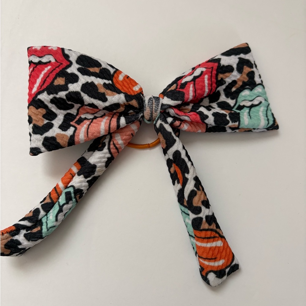 Leopard Print Hair Bow with Lip Design